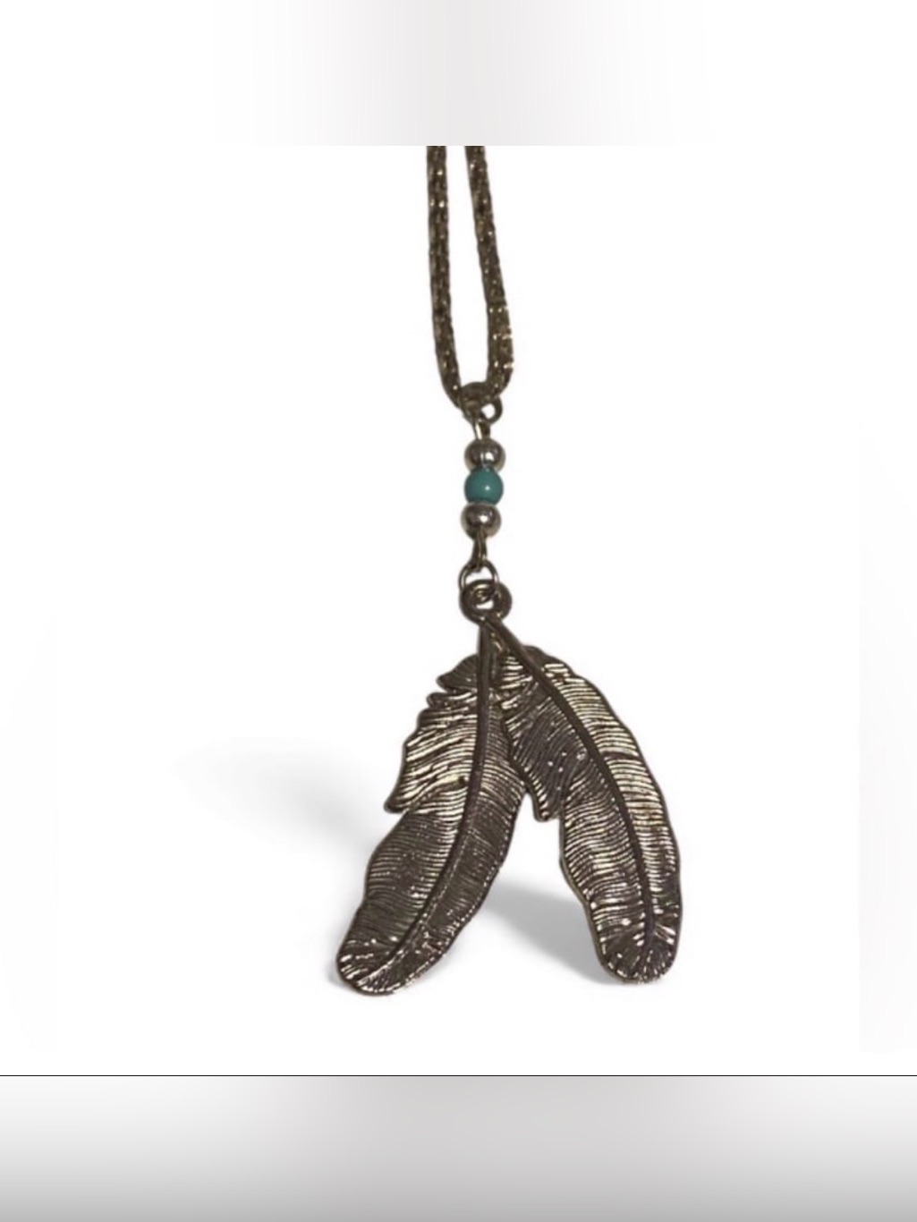 Silver Tone Feather Necklace #6315